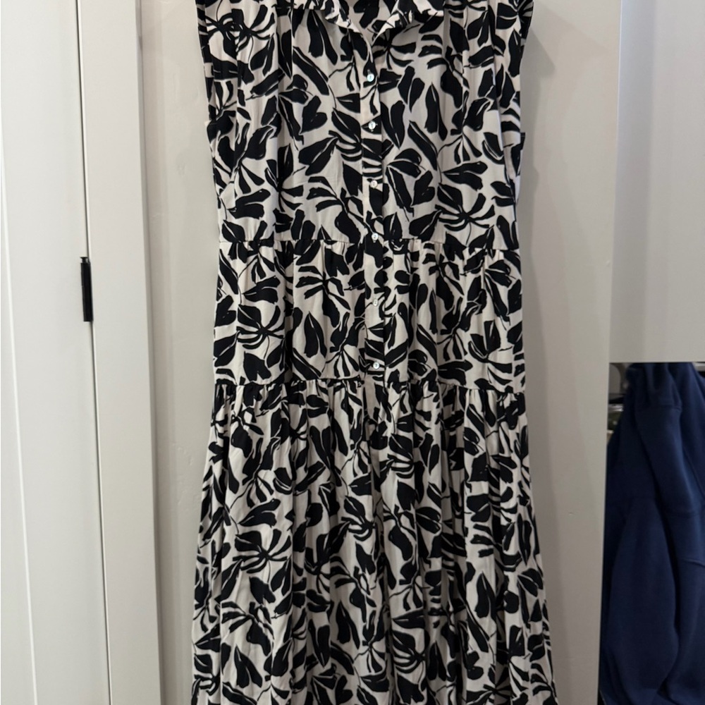 Anthropologie Black and White Leaf Midi Dress